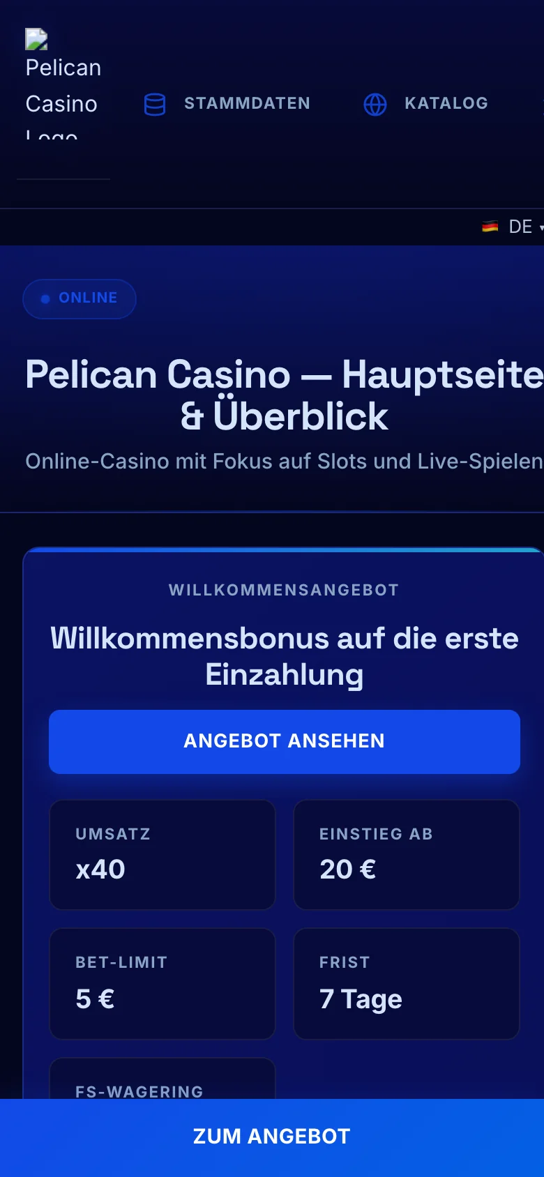 Pelican Casino mobile lobby screenshot