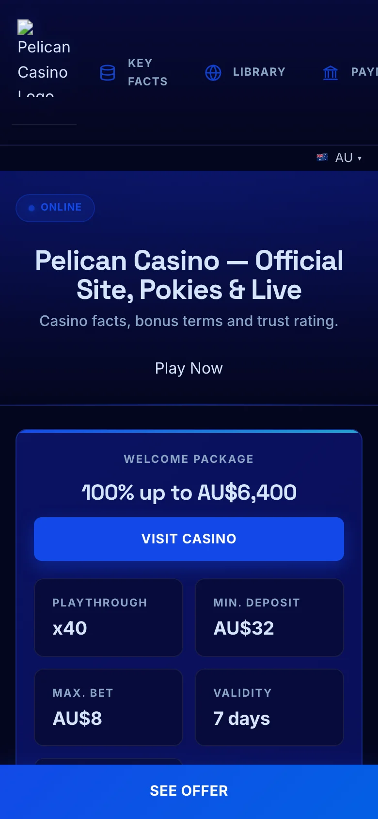 Pelican Casino mobile lobby screenshot
